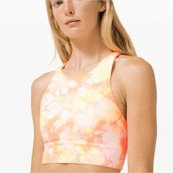 Lululemon Energy Sports Bra High Neck Long Line Shibori Pink Yellow Women's 8 - Picture 2 of 7